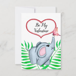 Baby Elephant And Butterfly Child's Valentine Card
