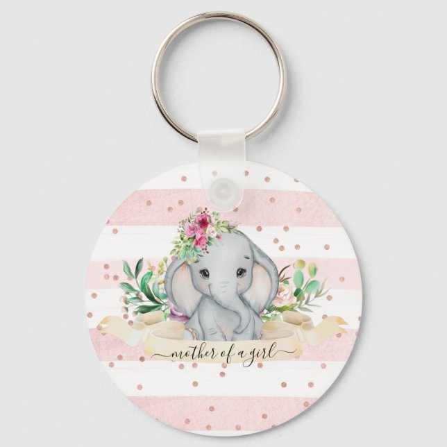 Baby Elephant And Flowers Custom Key Ring (Front)