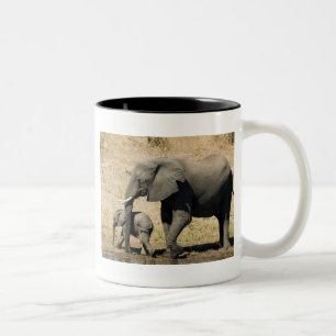 Baby Elephant And Mother Two-Tone Coffee Mug