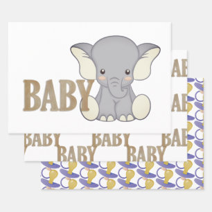 Baby Elephant and Pacifier Wrapping Paper Sheet