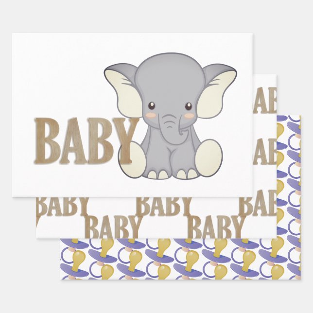 Baby Elephant and Pacifier Wrapping Paper Sheet (Set)