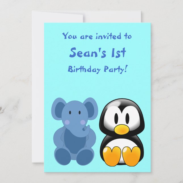 Baby Elephant and Penguin Baby Shower Invitation (Front)