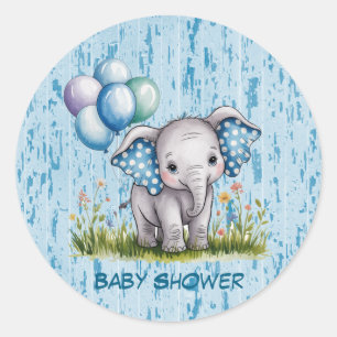 Baby Elephant and Wildflower Boy Baby Shower Classic Round Sticker