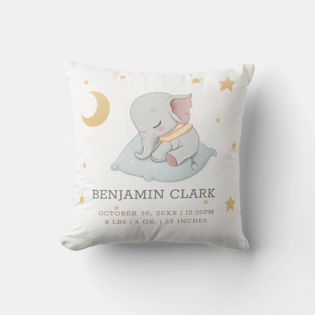 Baby Elephant asleep on a pillow Birth Stats  (Front)
