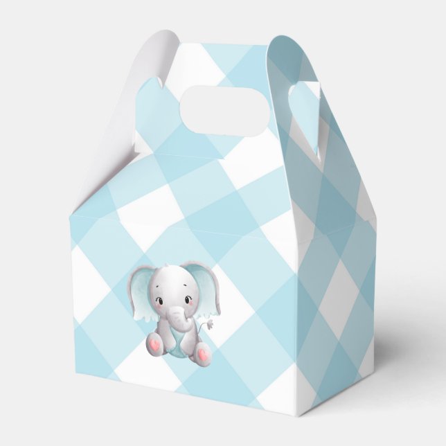 Baby Elephant Baby Boy Favour Box Plaid Gingham (Front Side)