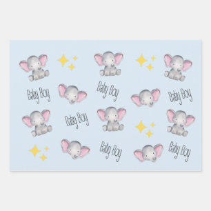 baby elephant baby boy shower wrapping paper sheet
