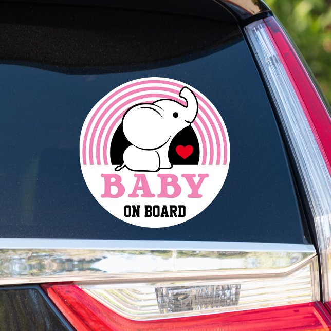 Baby Elephant Baby On Board Car Sticker - Pink (Creator Uploaded)