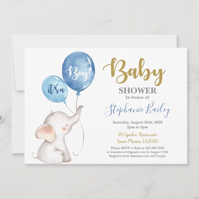 Baby elephant Baby Shower boy Invitation (Front)