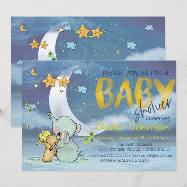 Baby Elephant Baby Shower Boy Invitation (Front/Back)