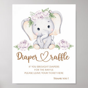 Baby elephant baby shower diaper raffle poster