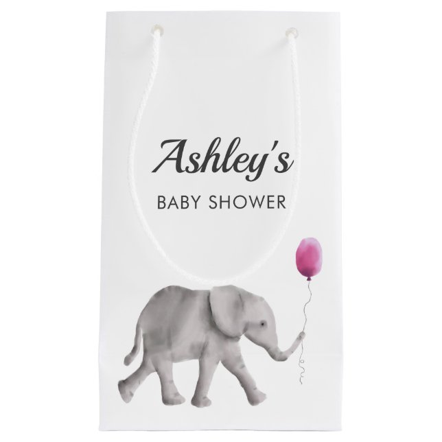 Baby Elephant Baby Shower Favour Gift Bag, Pink Small Gift Bag (Front)