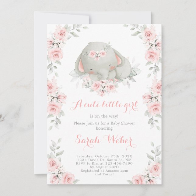Baby Elephant Baby Shower girl Invitation (Front)
