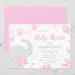 Baby Elephant Baby Shower Girl Invitations