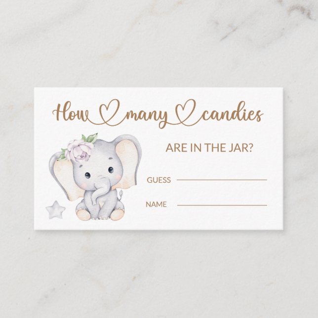 Baby Elephant Baby Shower Guess How Many Candies Enclosure Card (Front)