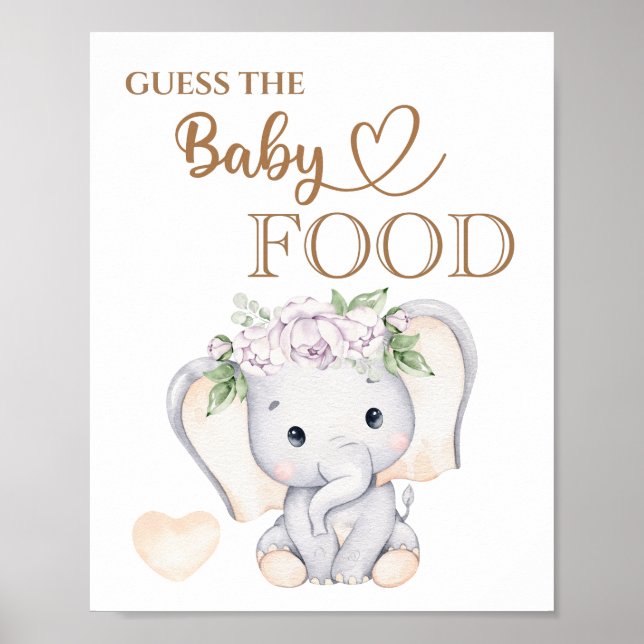 Baby Elephant Baby Shower “Guess the Baby Food”  Poster (Front)