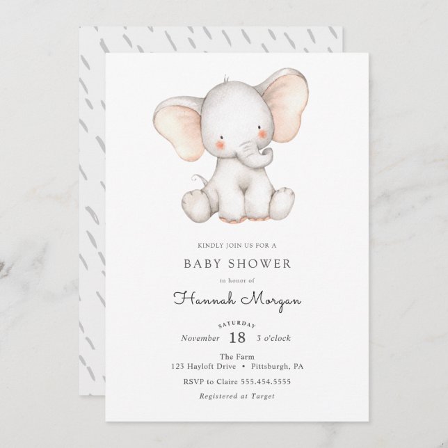 Baby Elephant baby shower invitation (Front/Back)
