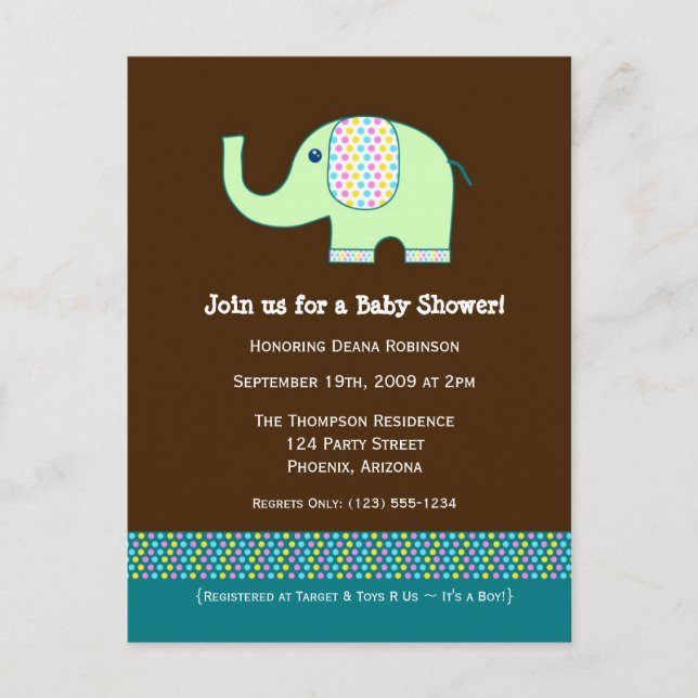 Baby Elephant Baby Shower Invitation (Front)