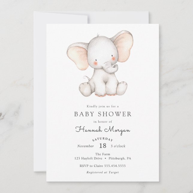 Baby Elephant baby shower invitation (Front)