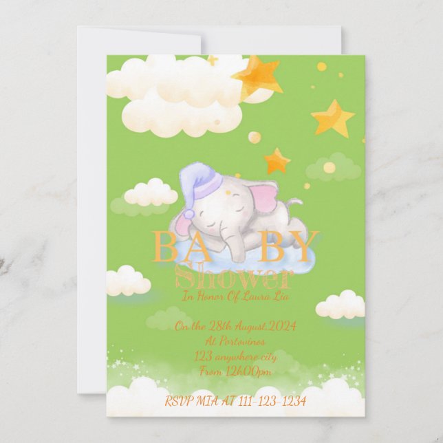 BABY ELEPHANT BABY SHOWER INVITATION (Front)