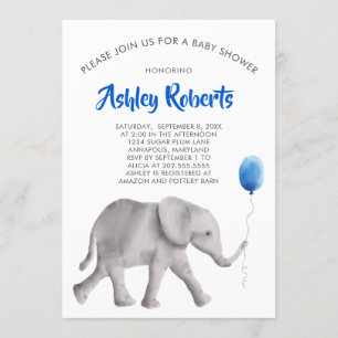 Baby Elephant Baby Shower Invite, Blue & Grey Invitation
