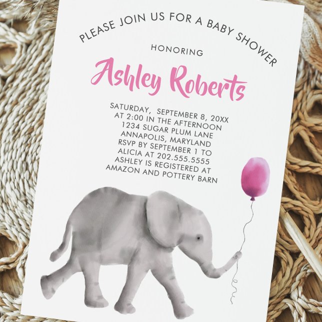 Baby Elephant Baby Shower Invite, Pink & Grey Invitation (Creator Uploaded)