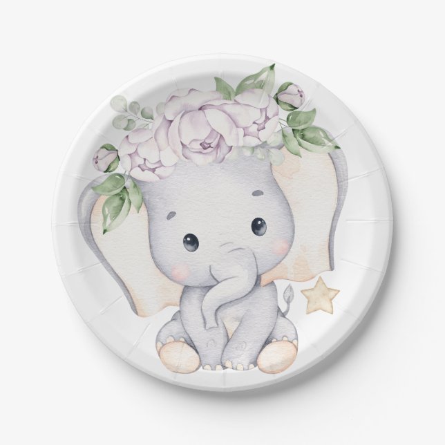 Baby Elephant Baby Shower Paper Plate (Front)