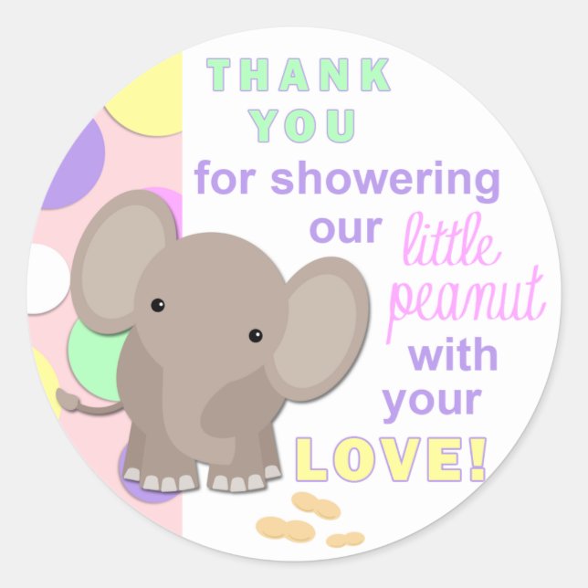 Baby Elephant Baby Shower Sticker Pink (Front)