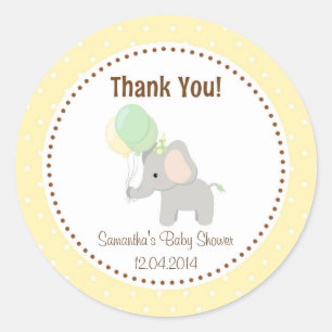 Baby Elephant Baby Shower Sticker Yellow