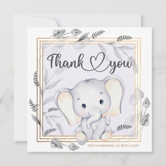 Baby elephant baby shower thank you card (Front)