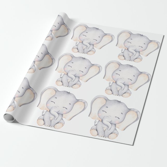 Baby Elephant Baby Shower Wrapping Paper  (Unrolled)