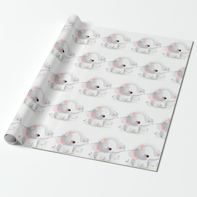 Baby Elephant Baby Shower Wrapping Paper (Unrolled)