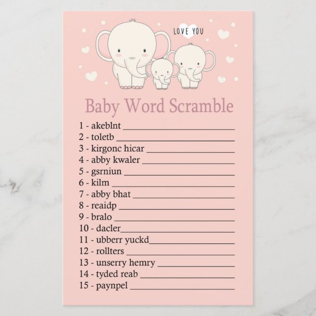 Baby Elephant Baby word scramble game (Front)