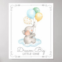 Baby Elephant & Balloons Dream Big Nursery Decor