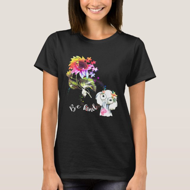 Baby Elephant Be Kind Colourful Sunflower Autism A T-Shirt (Front)