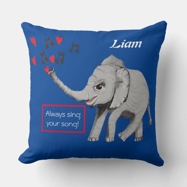 Baby Elephant Big Dream Throw Pillow (Front)