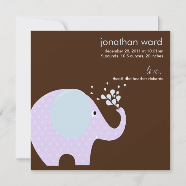 Baby Elephant Birth Announcement (Front)