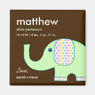 Baby Elephant Birth Announcement Magnet