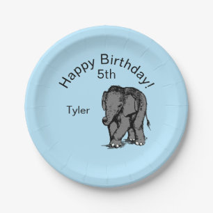 Baby Elephant Birthday Blue Paper Plate