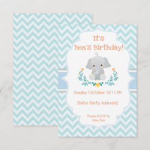 Baby Elephant Birthday Invitations