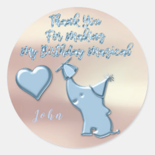 Baby Elephant Birthday Party Favour Thanks Heart Classic Round Sticker