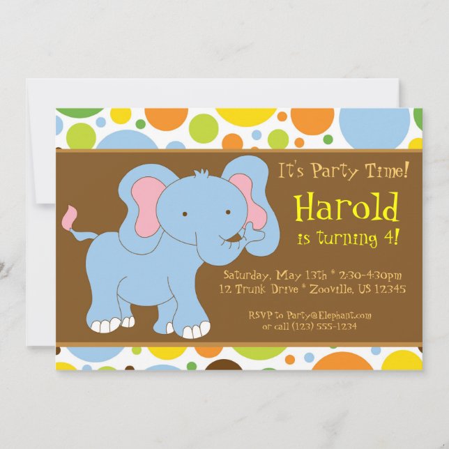 Baby Elephant Birthday Party Invitation (Front)