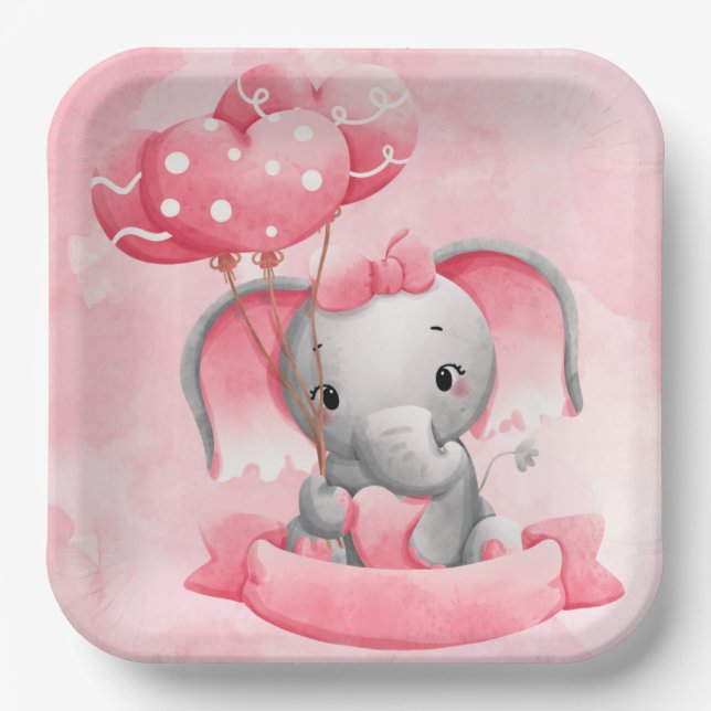 Baby Elephant Bliss: Elevate Your Baby Shower  Paper Plate (Front)