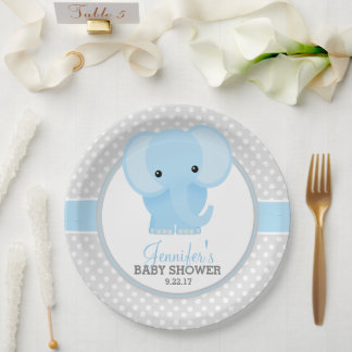 Baby Elephant (blue) Baby Shower Paper Plate