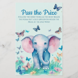 Baby Elephant Blue Baby Shower Pass the Prize Game