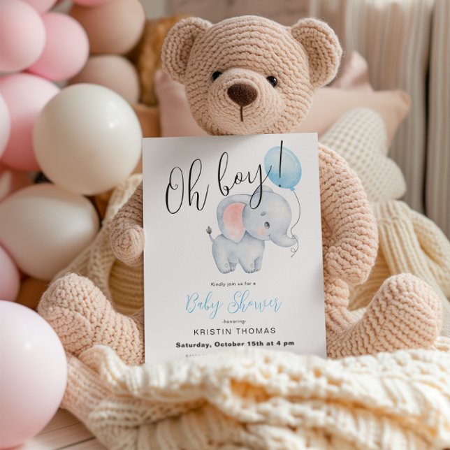 Baby Elephant & Blue Balloon Baby Shower Invitation (Creator Uploaded)