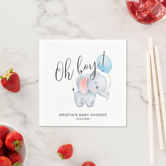 Baby Elephant & Blue Balloon Baby Shower  Napkin (Insitu)