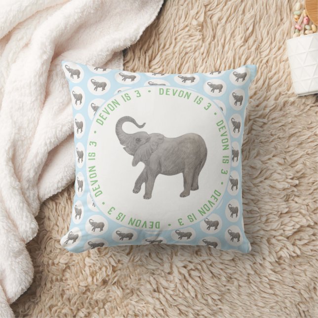 Baby Elephant Blue Birthday Cushion (Blanket)