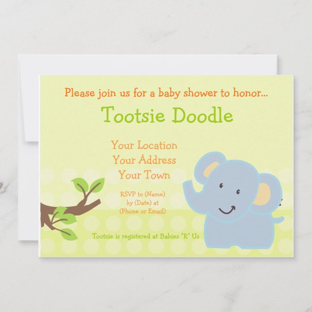 Baby Elephant Blue Boy Baby Shower Sprinkle Invitation (Front)