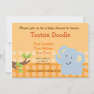 Baby Elephant Blue Boy Baby Shower Sprinkle Invitation