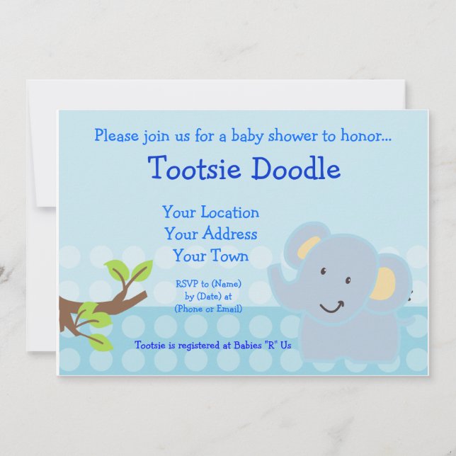 Baby Elephant Blue Boy Baby Shower Sprinkle Invitation (Front)